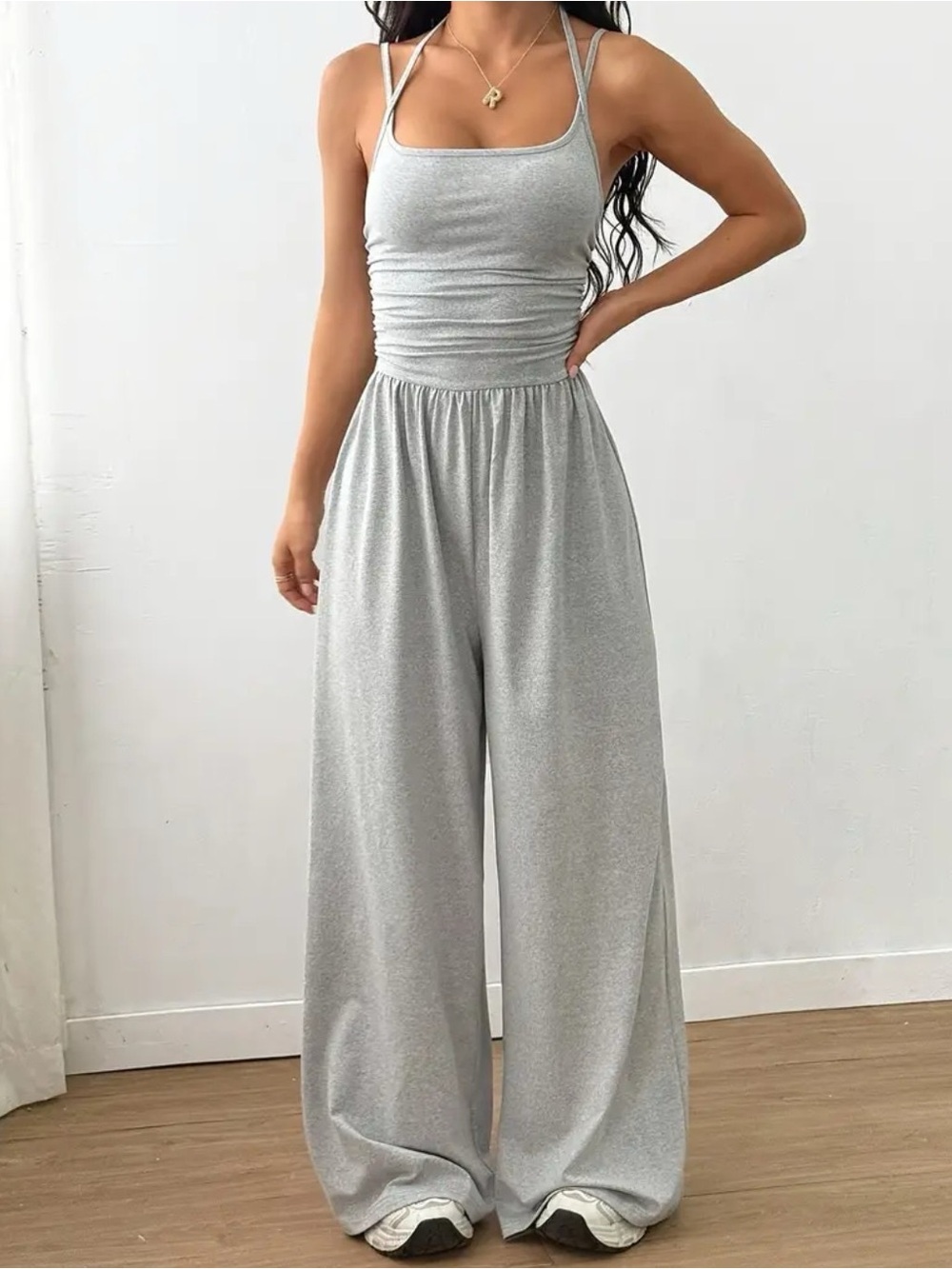 Wide-Leg Jumpsuit in Light Gray
